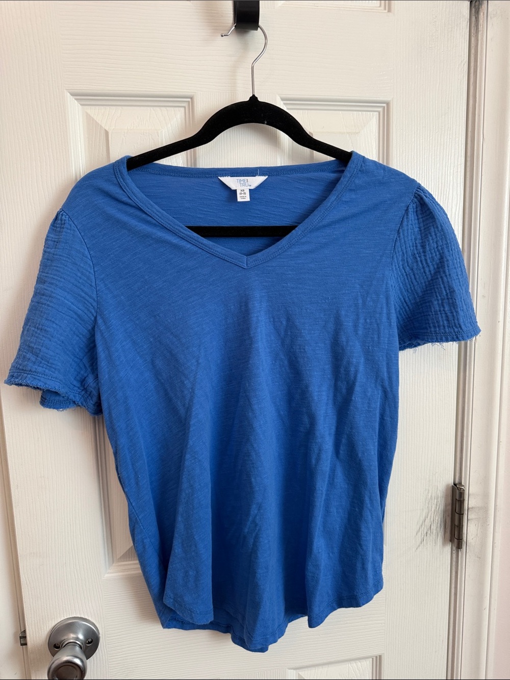 Women's Blue V-Neck Short Sleeve Top